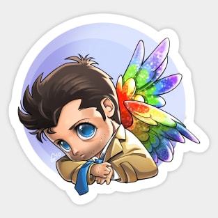 Glitter Rainbow Winged Castiel Sticker